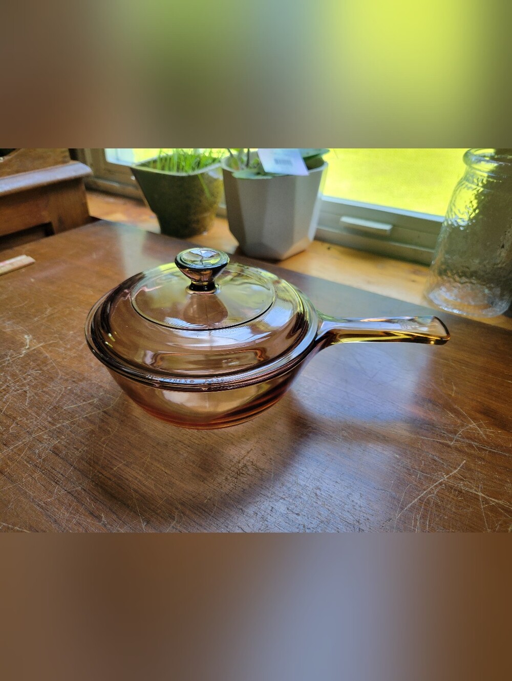 vintage Corning Visions Amber 0.5-Liter Saucepan W/lid
